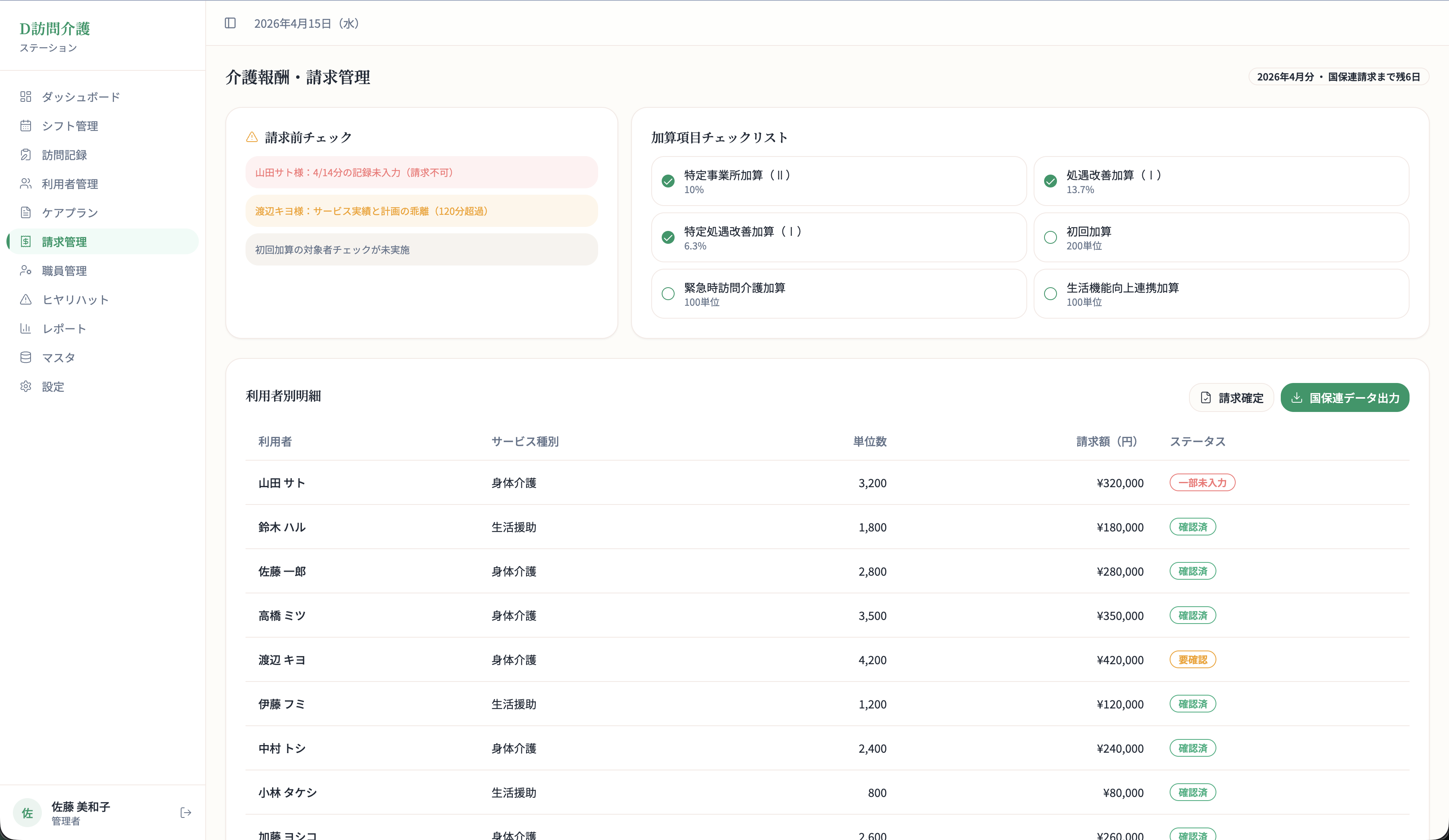 介護報酬・請求管理